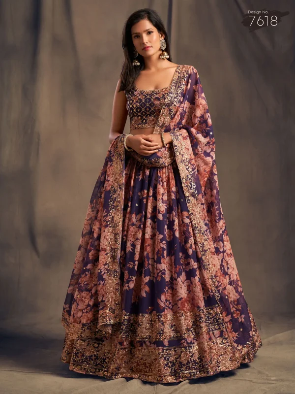 purple floral printed lehenga choli