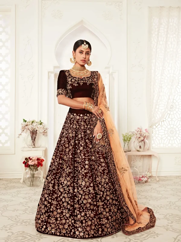 maroon embroidery lehenga choli