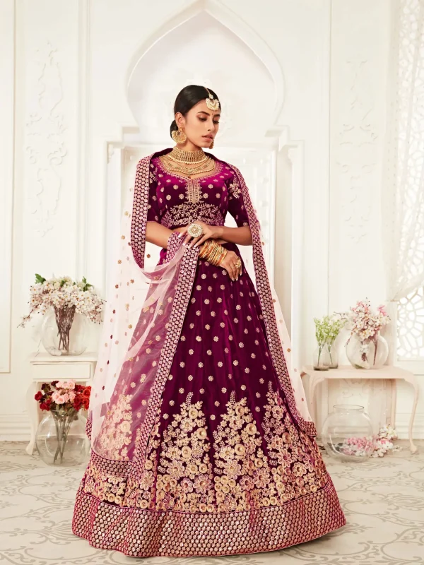 purple embroidery lehenga choli