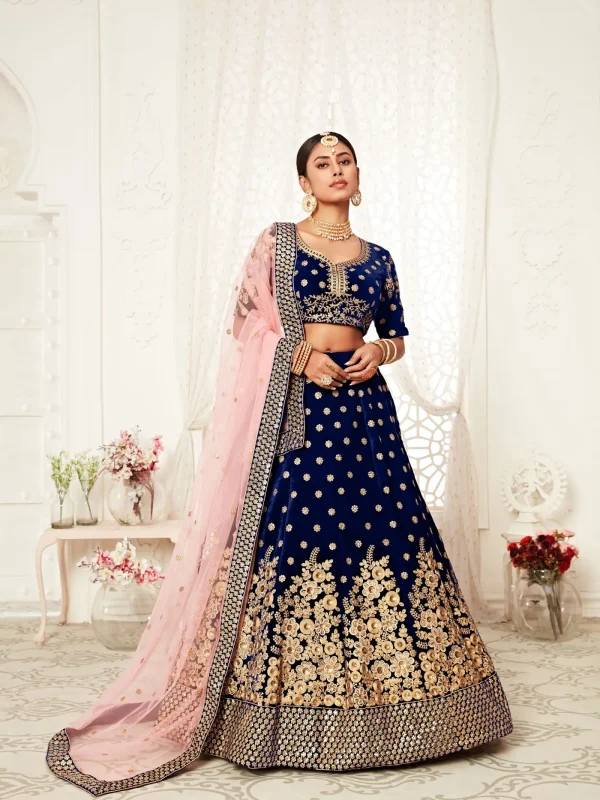 blue embroidery lehenga choli