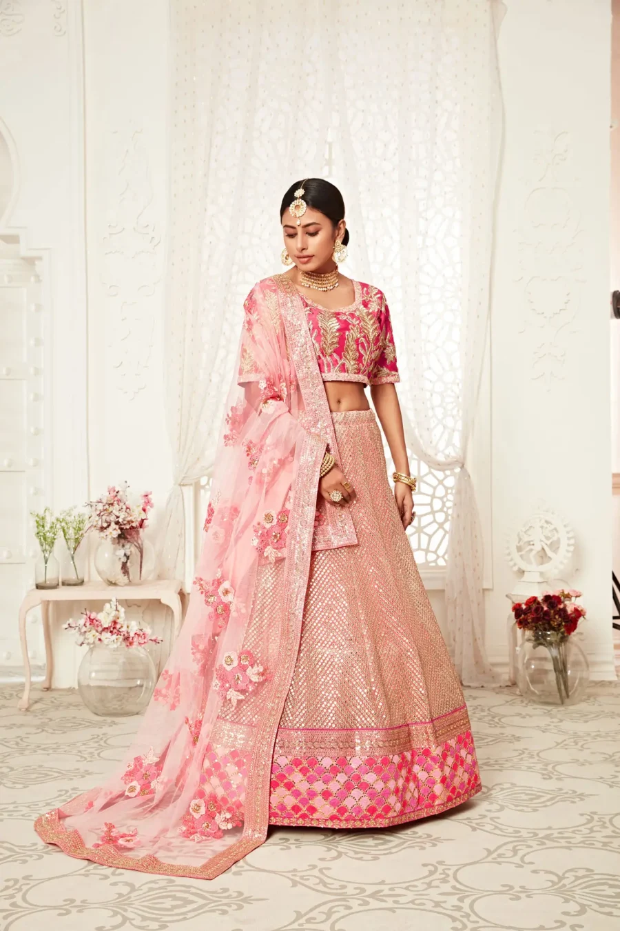 Celebrating Culture with Light Salmon Pink Sequence Lehenga Choli