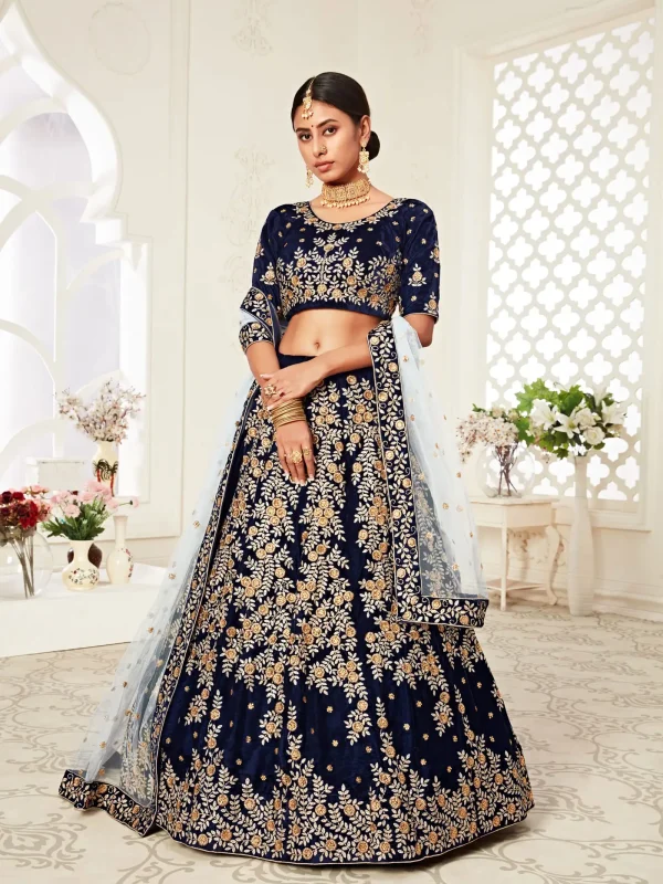 blue embroidery lehenga choli