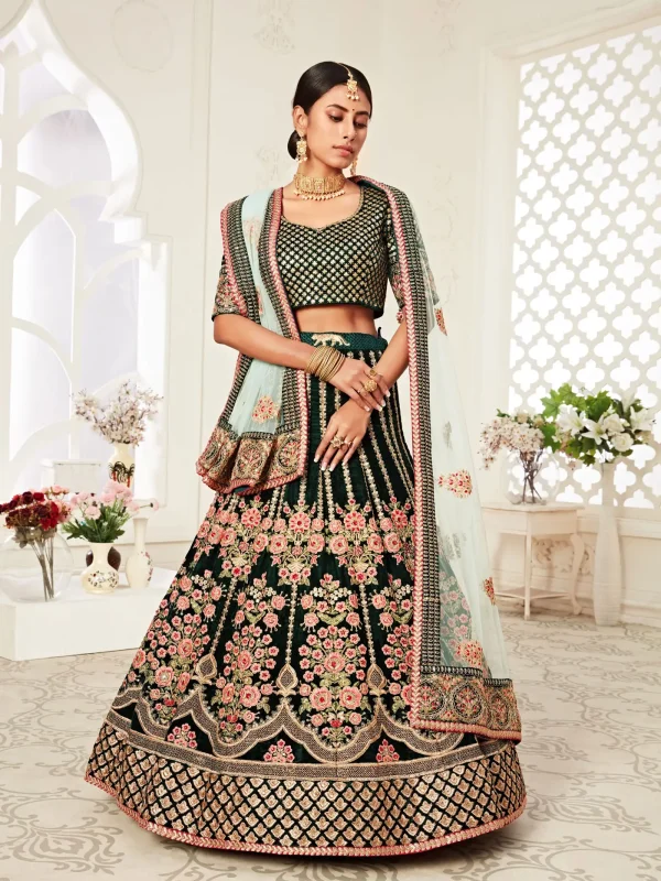 green embroidery lehenga choli