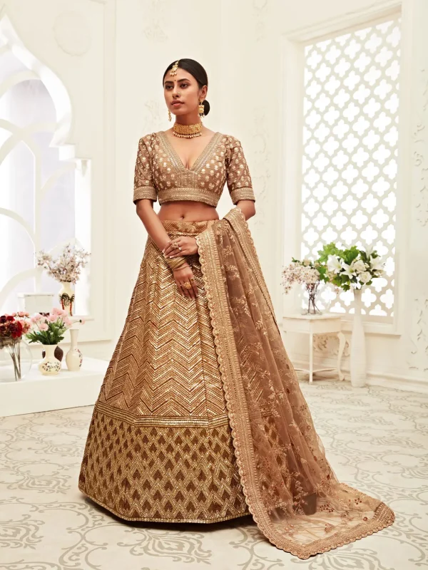 brown embroidery lehenga choli