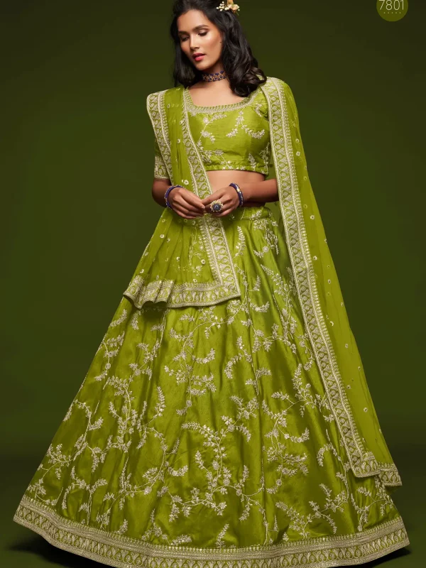 neon green embroidery lehenga choli