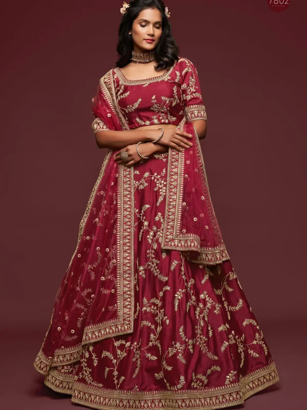 maroon embroidery lehenga choli