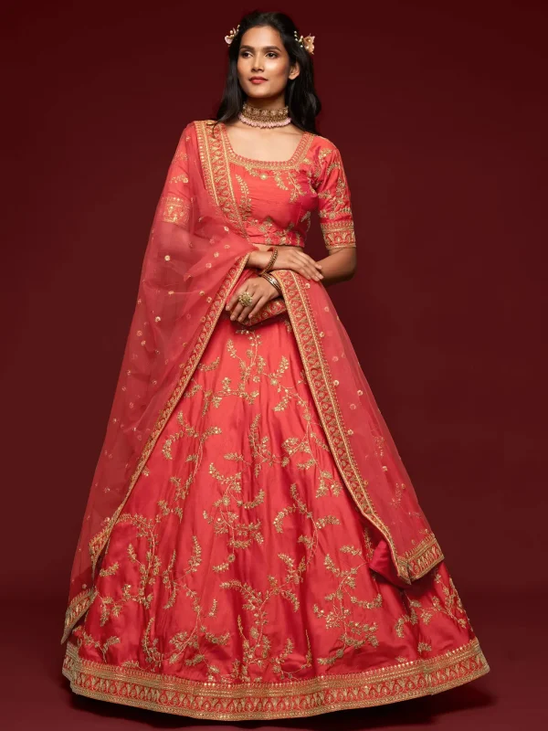 red embroidery lehenga choli