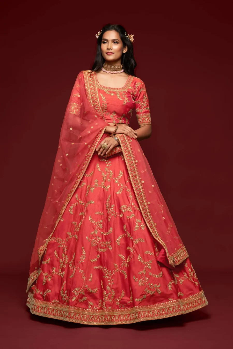 Charming Look of Bean Red Sequence Embroidery Lehenga Choli