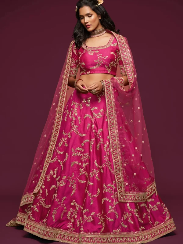 pink embroidery lehenga choli