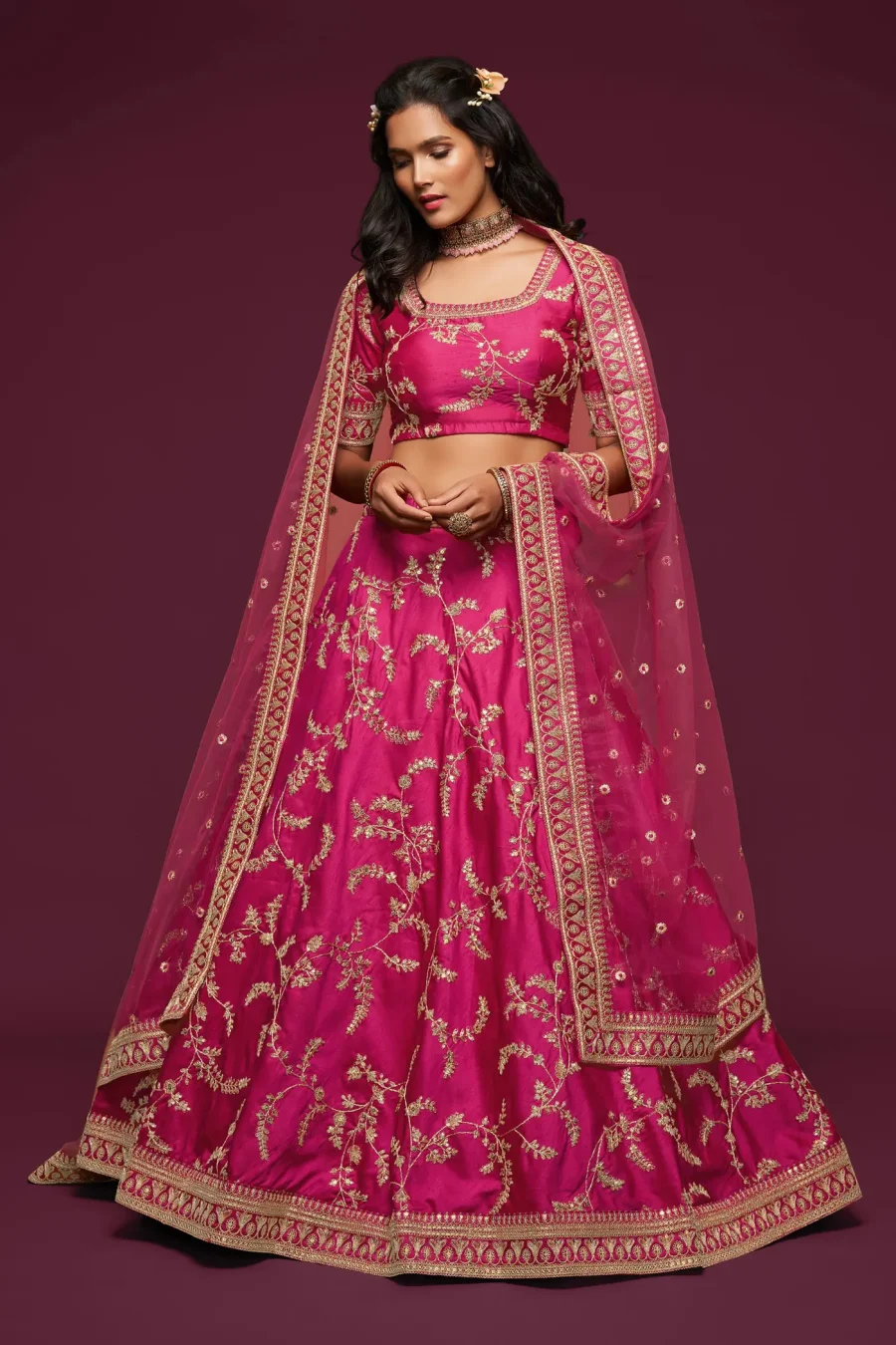 Conquer Hearts with Hot Pink Sequence Embroidery Lehenga Choli