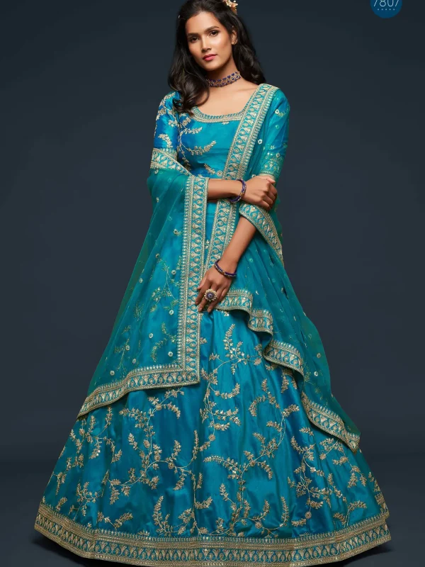 blue embroidery lehenga choli