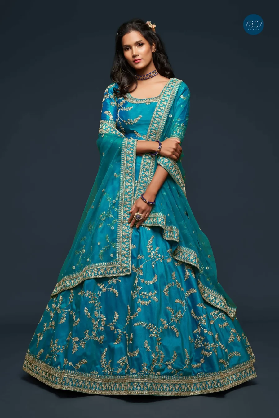 Elegance Woven into Teal Blue Sequence Embroidery Lehenga Choli