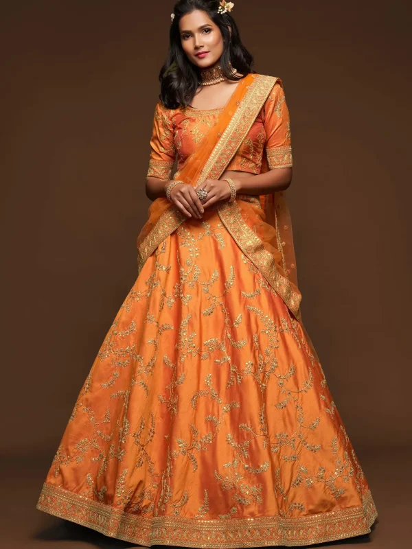 orange embroidery lehenga choli