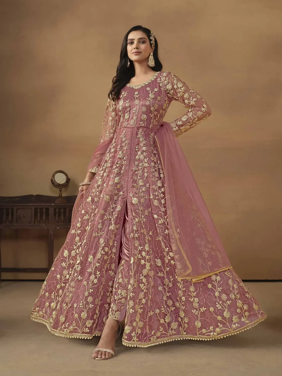 Viberant Vibes in Copper Rose Thread Embroidery Work Gown