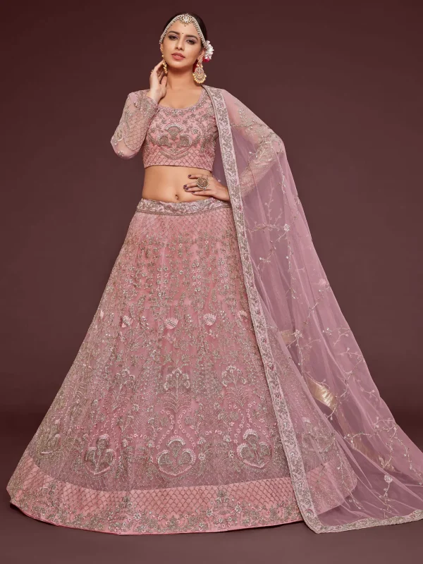 pink net embroidery lehenga choli