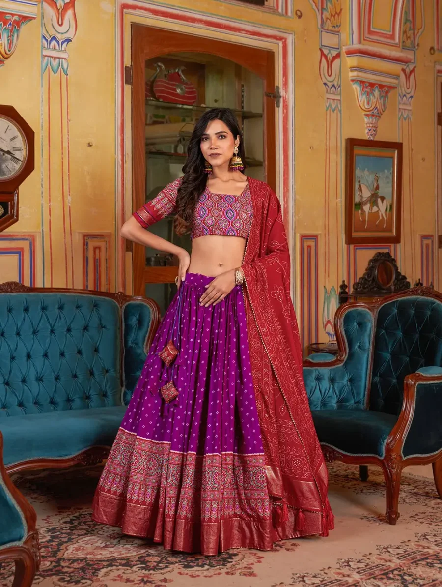 Bandhani Vibes in Dark Magenta Bandhani silk Lehenga Choli