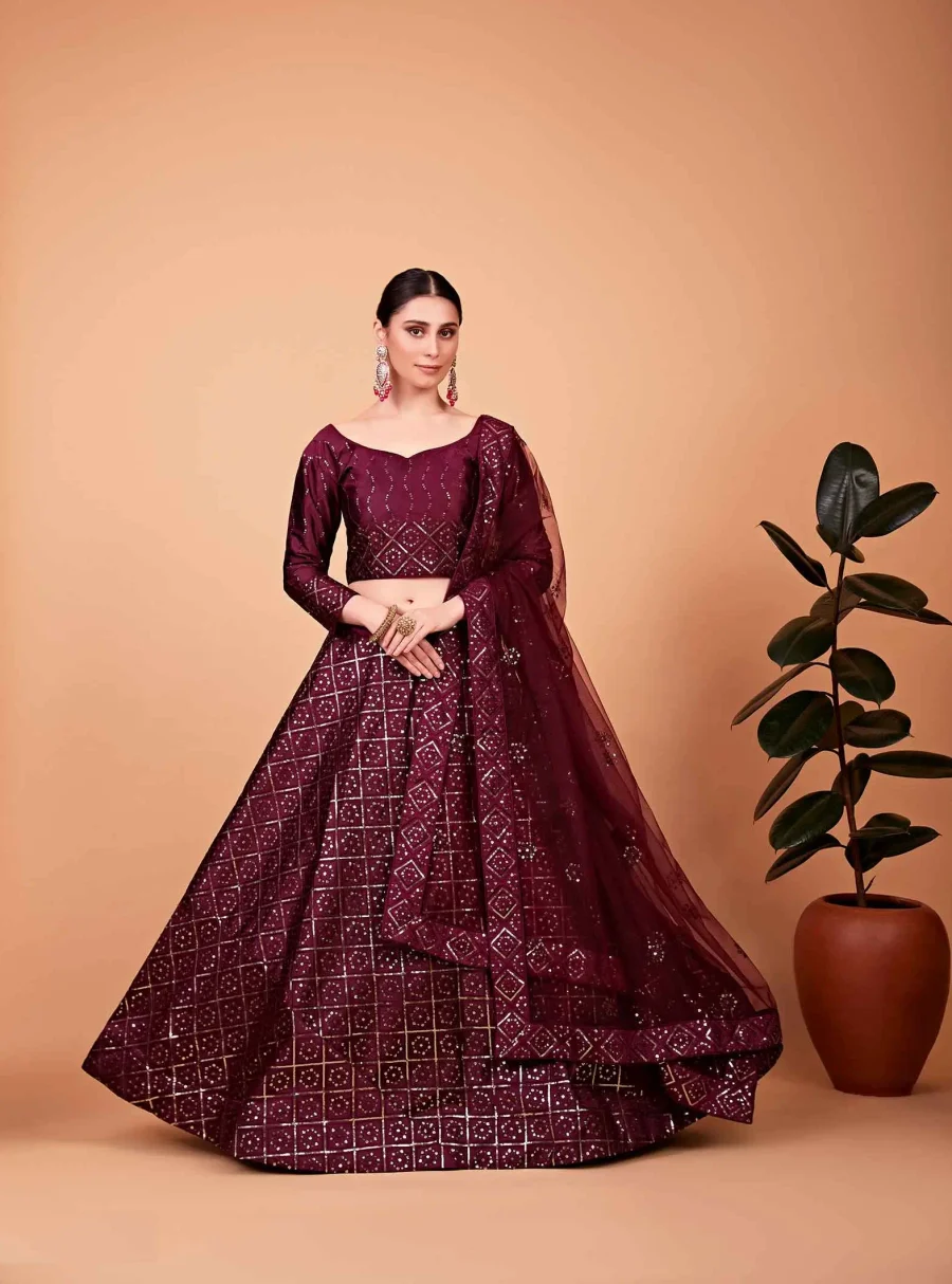 Amethyst Bloom in Pansy Purple Sequence Lehenga Choli