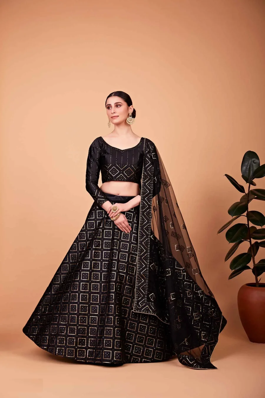 Twirling in Black Pearl Sequence Lehenga Choli