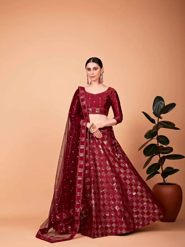 red embroidery lehenga choli