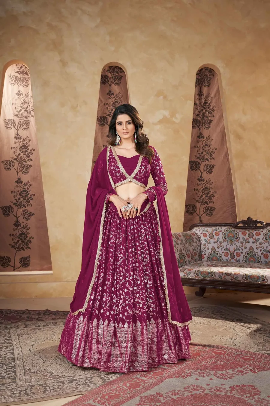 Bold and Beautiful Look of Dark Pink Georgette Lehenga choli