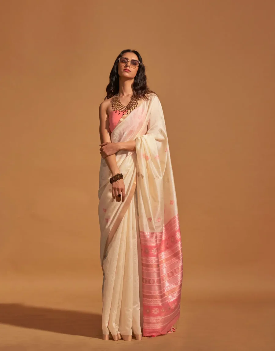 Classic and Contemporary Blend of Beige Weaving Silk Saree