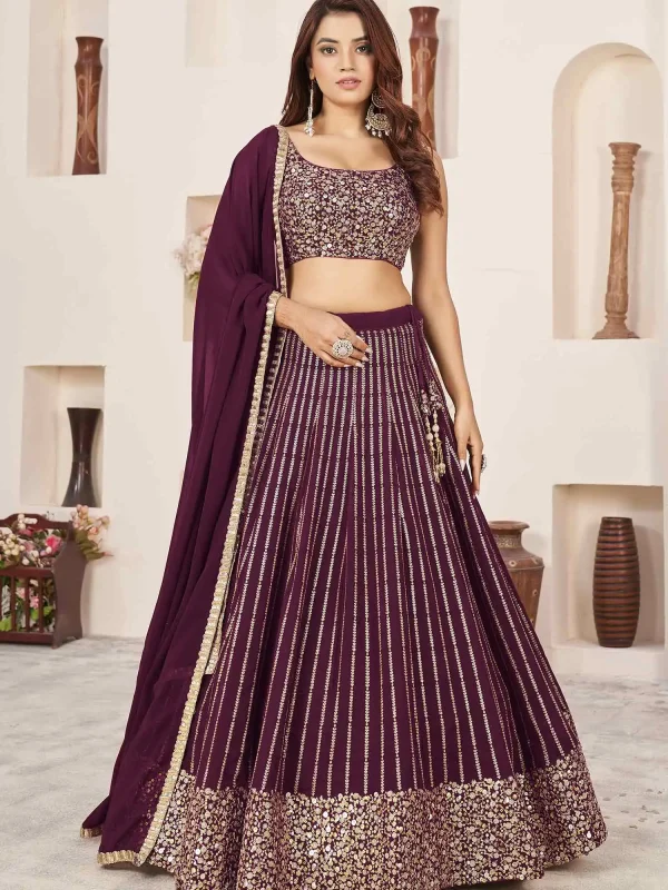 wine embroidery lehenga choli