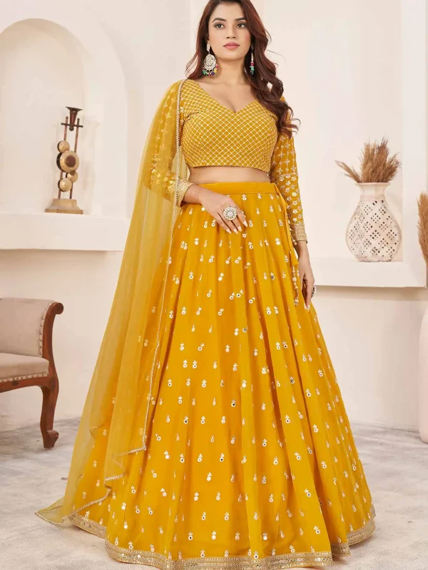 yellow embroidery lehenga choli