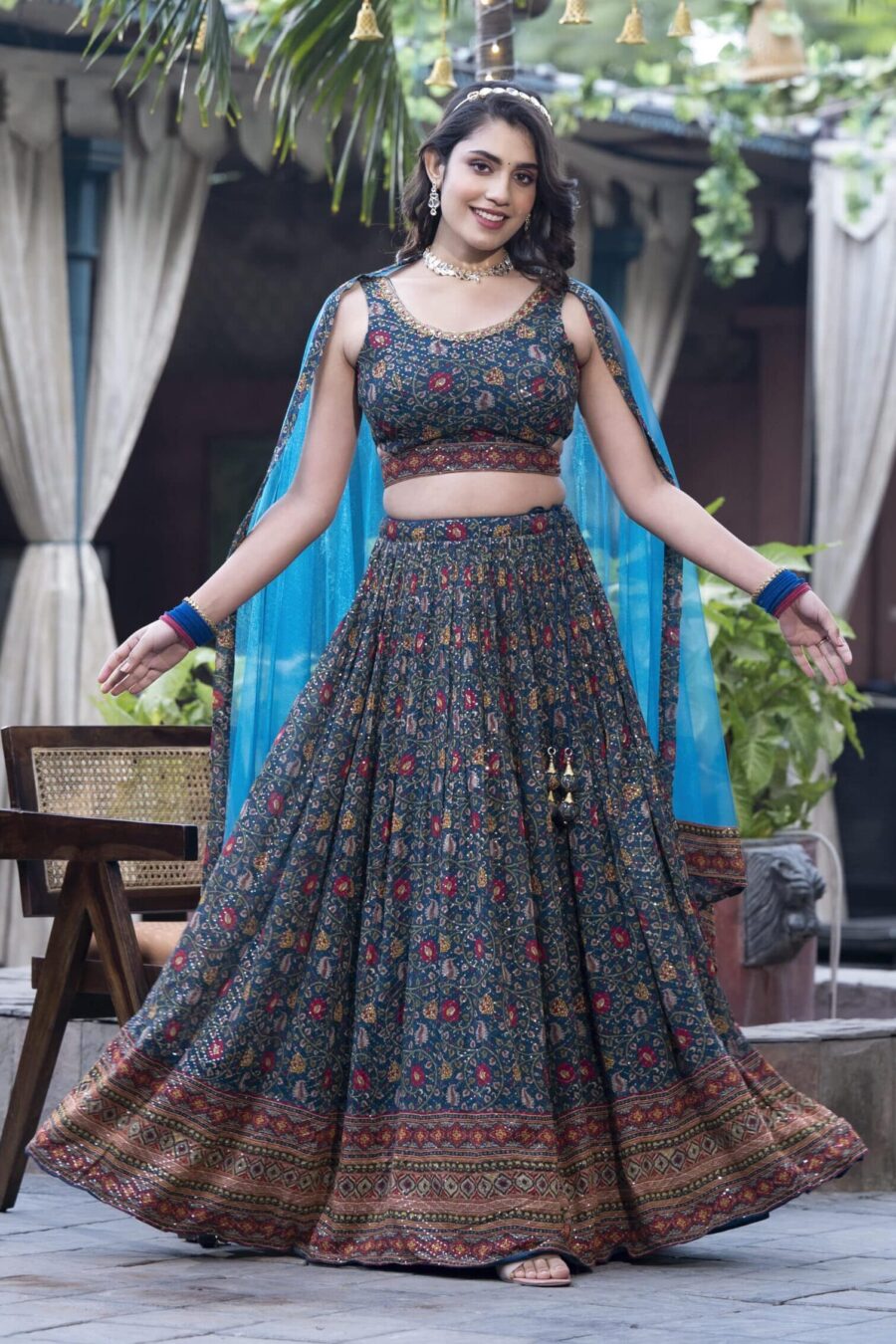 Festival Ready Dark Slate Blue Multicolor Sequence Lehenga Choli