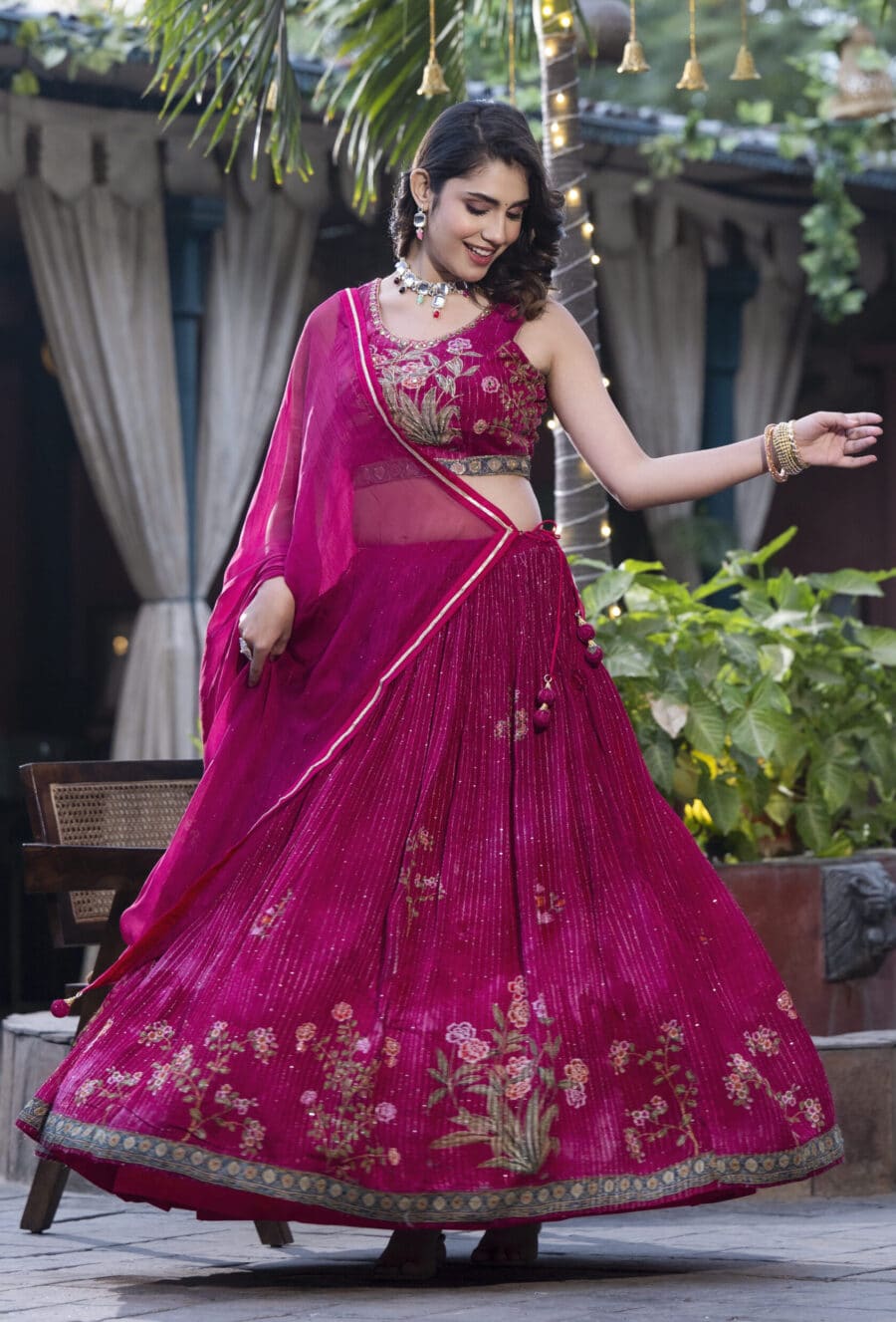 Dipped in Fuchsia with Dark Fuchsia Pink Sequence Lehenga Choli