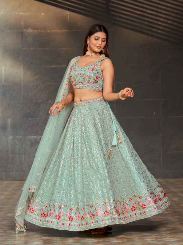 sky sequence embroidery lehenga choli