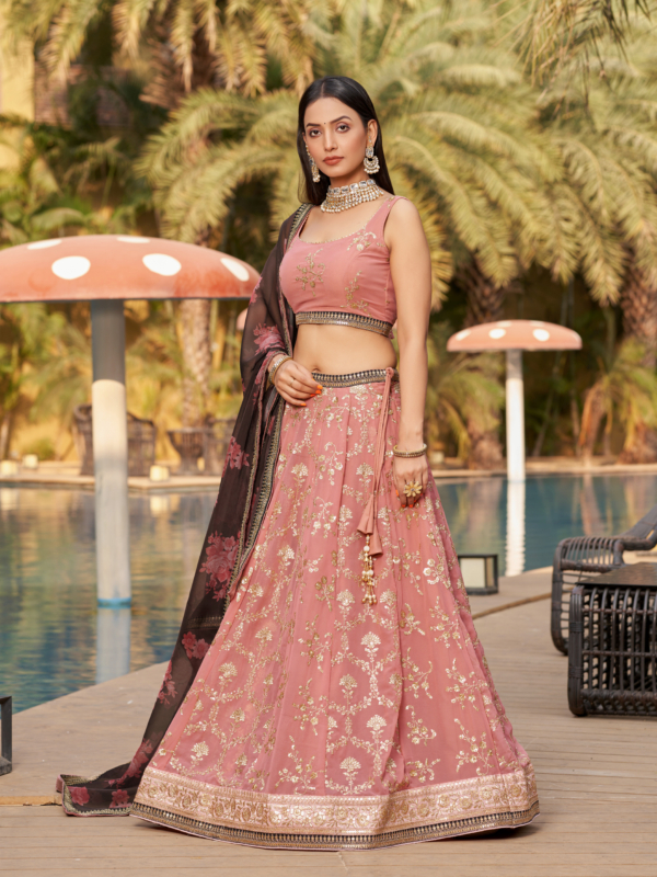 pink sequence embroidery lehenga choli