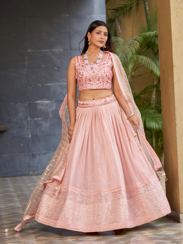 pink sequence embroidery lehenga choli