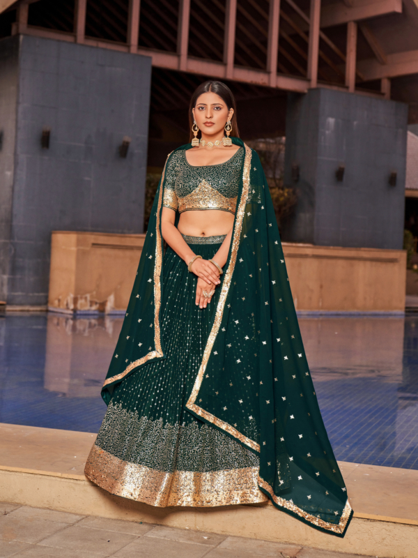 green sequence embroidery lehenga choli