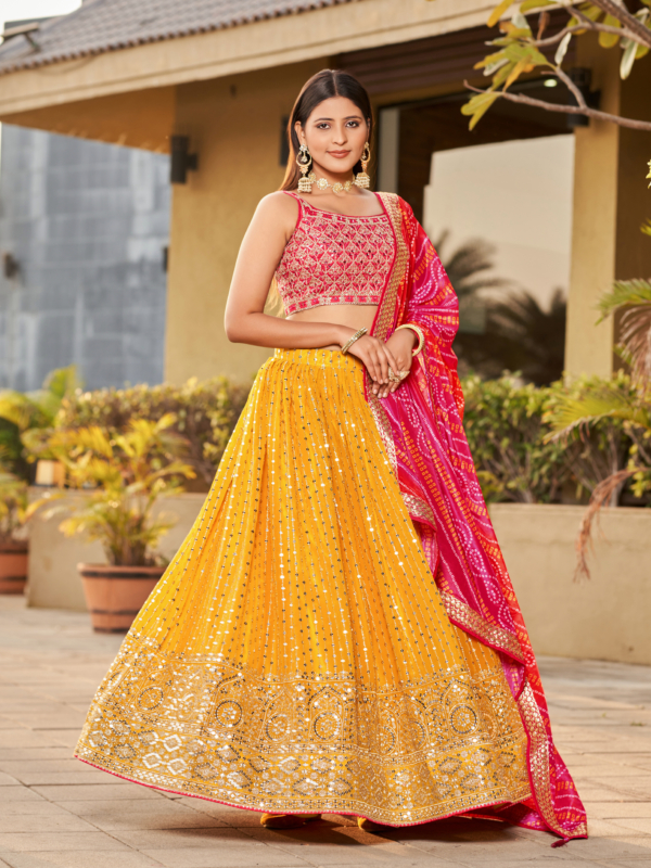 yellow sequence embroidery lehenga choli