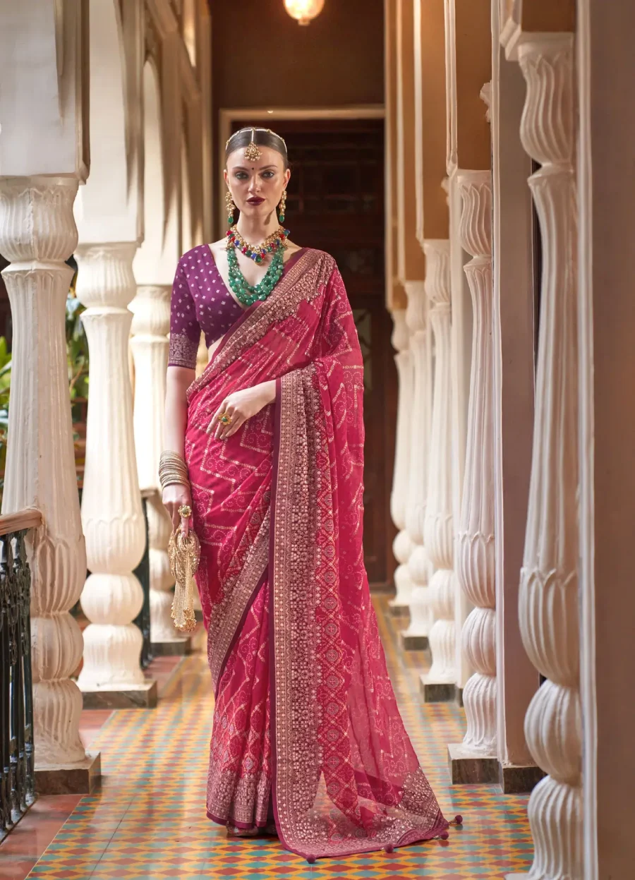 Style and Slay in Raspberry Pink Georgette Leheriya Saree