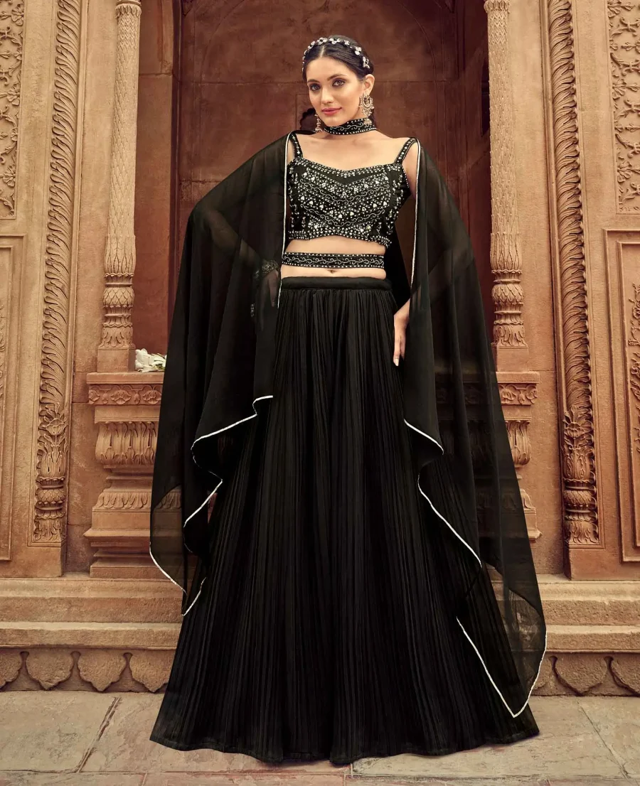 Dazzling Look of Black Pearl Hand Work Lehenga Choli