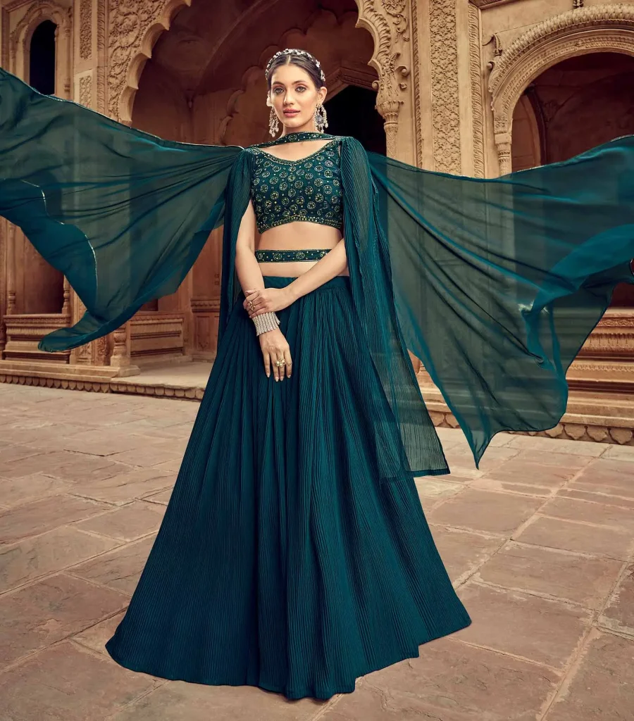 Looking Charming in Prussian Blue Hand Work Lehenga Choli