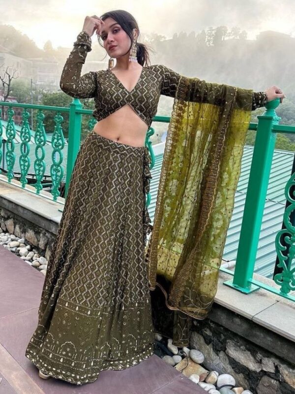 green sequence lehenga choli