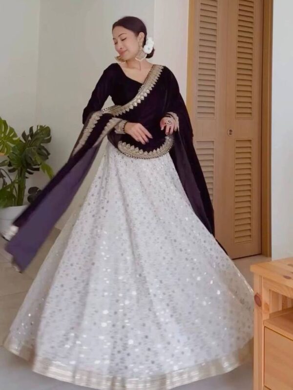 white and wine sequence lehenga choli