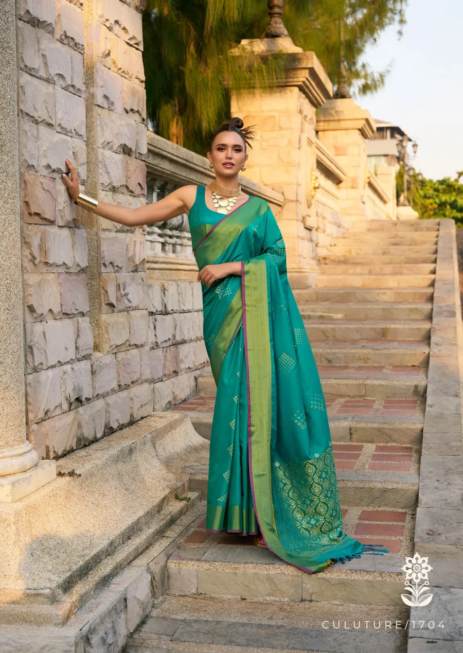 Perfect Fit of Deep Aqua Handloom Weaving Silk Saree