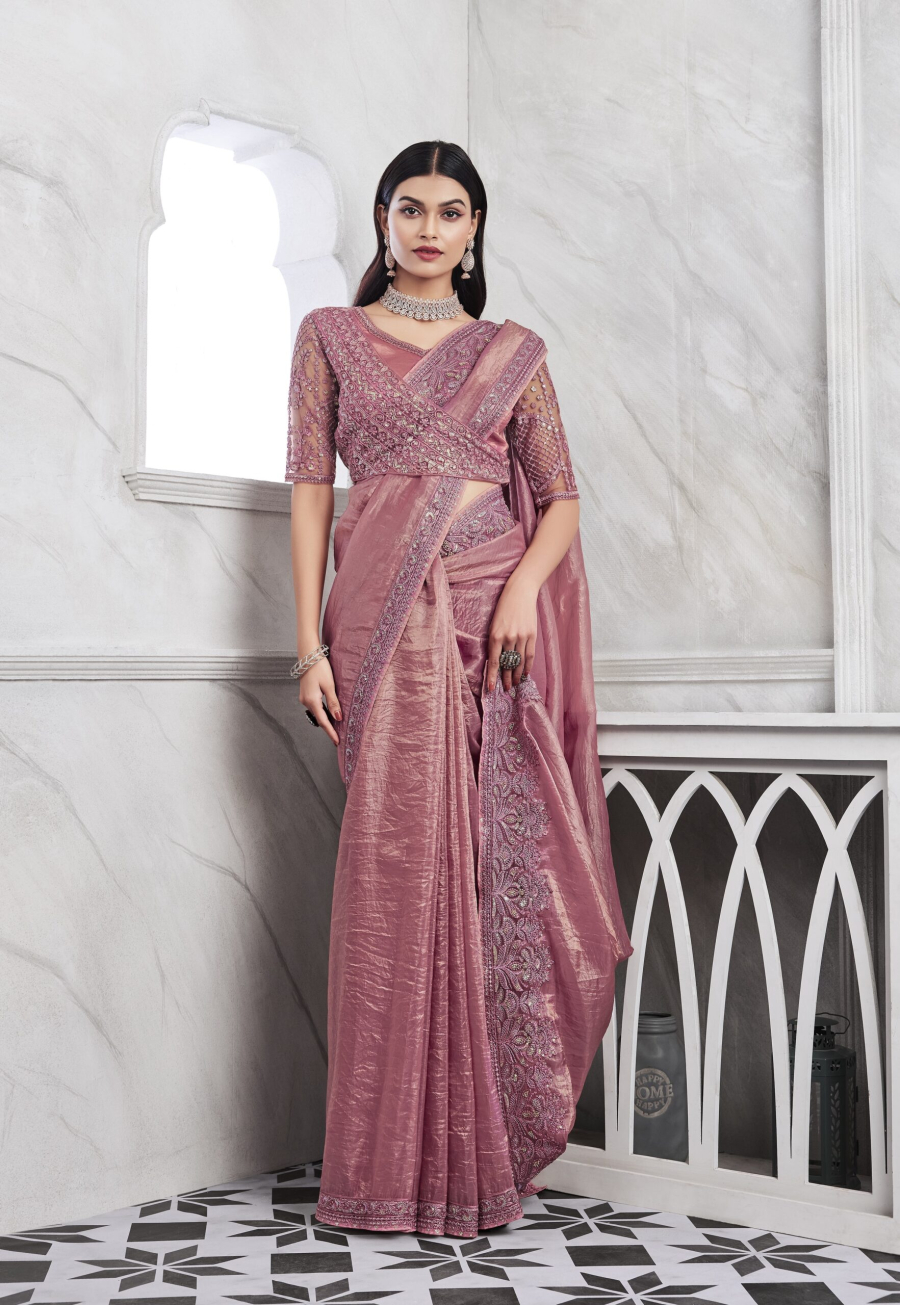 Celebrations with Dusty Pink Sim-Sim Silk Saree