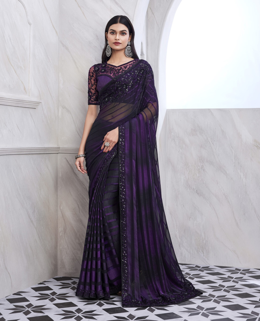 Traditional Vibes of Dark Wine Pattern Silk Saree