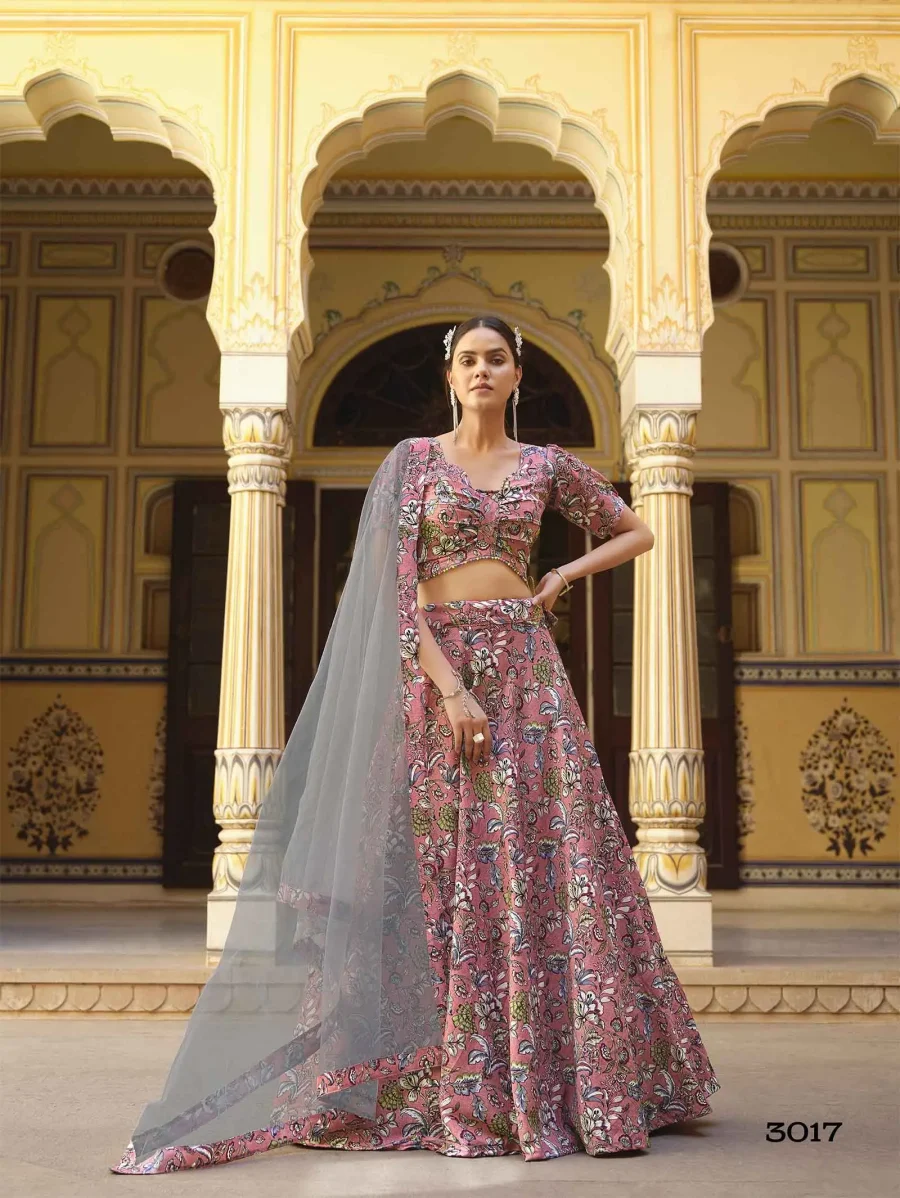 Vintage Vibes in Dusty Rose Pink Crushed Silk Lehenga choli