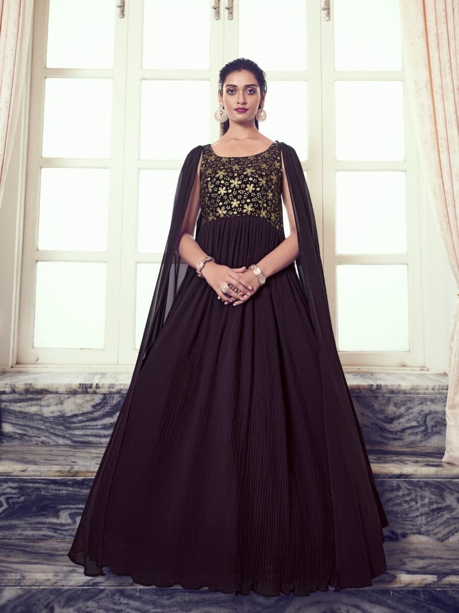 Slaying in Wine Berry Georgette Sequence Gown