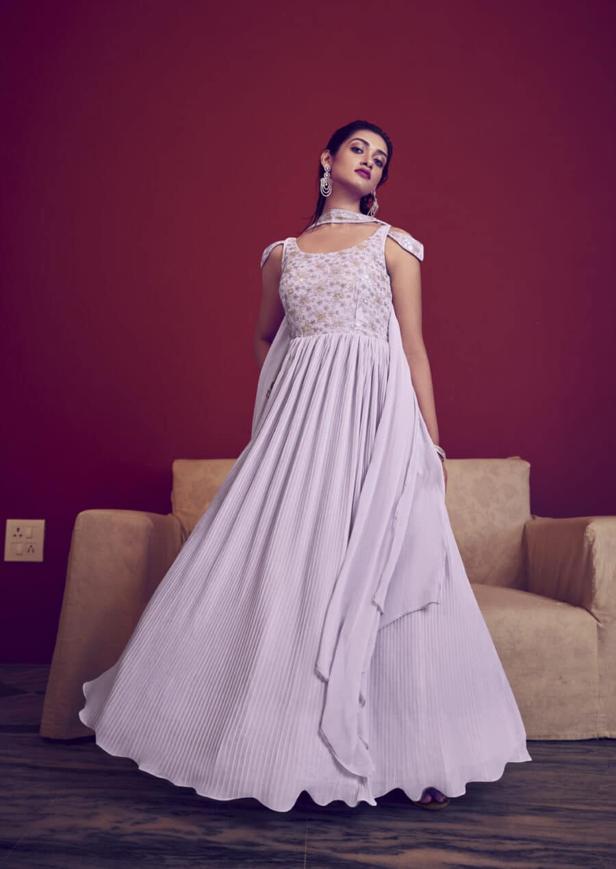 Dreaming in Languid Lavender Georgette Sequence Gown