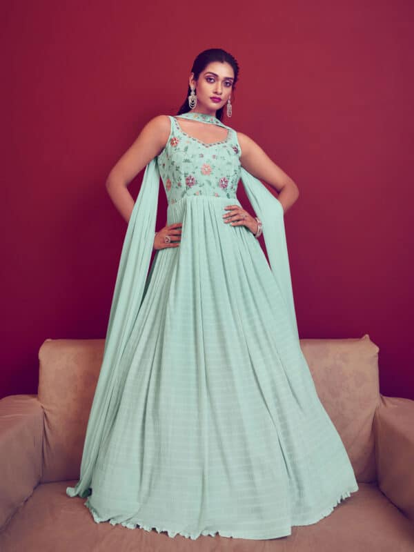 sea blue georgette gown