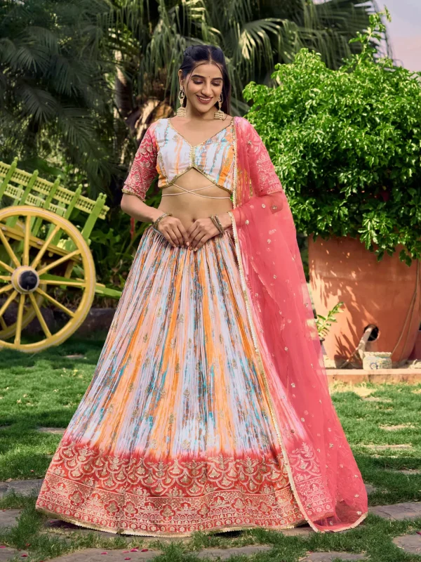 pink chinon silk embroidery lehenga choli