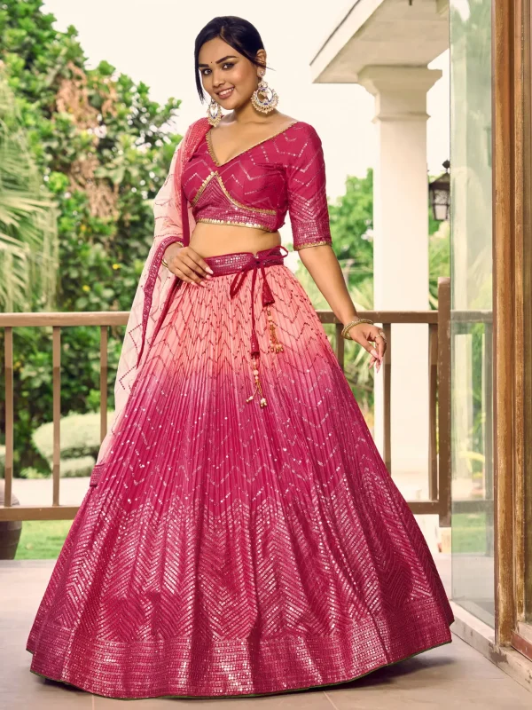 pink chinon silk embroidery lehenga choli