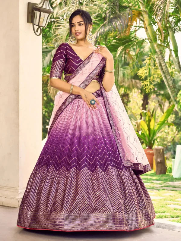 purple chinon silk embroidery lehenga choli