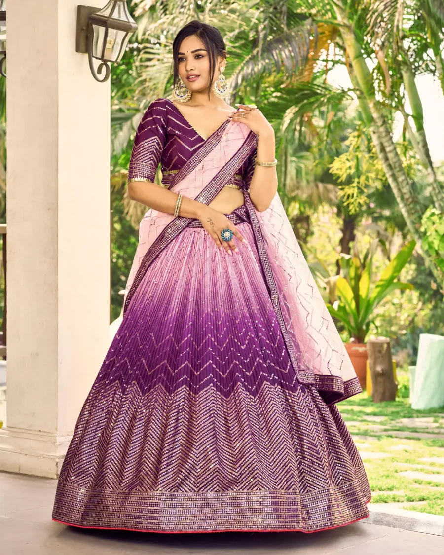 Frill and Flare with Pansy Purple Sequence Lehenga choli